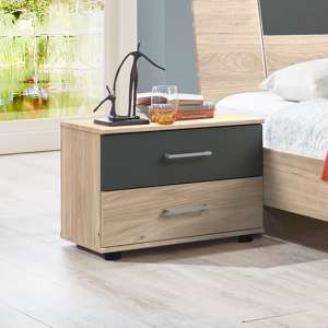 Jenny Wooden Bedside Cabinet In Hickory Oak And Graphite