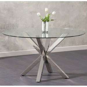 Jersey Round Glass Dining Table In Clear With Steel Base