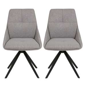 Jessa Light Grey Fabric Dining Chairs With Black Legs In Pair
