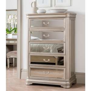 Jessica Tall Wooden Mirrored Chest Of Drawers In Taupe