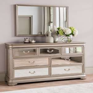 Jessica Wooden Mirrored Chest Of Drawers And Mirror In Taupe