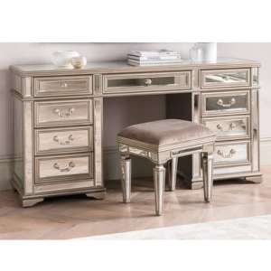 Jessica Wooden Mirrored Large Dressing Table In Taupe