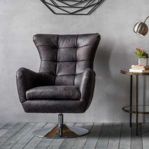Jester Modern Swivel Lounge Chair In Antique Ebony Leather