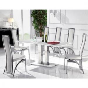 Jet Large Glass Dining Table In Super White And 6 Chicago Chairs