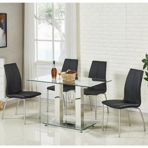 Jet Small Glass Dining Table In Clear With 4 Opal Black Chairs