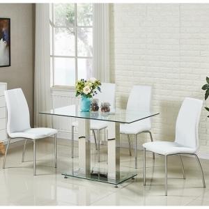 Jet Small Glass Dining Table In Clear With 4 Opal White Chairs