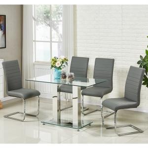 Jet Small Glass Dining Table In Clear And 4 Symphony Grey Chairs