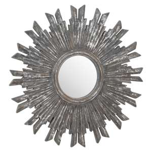 Jillian Circular Burst Wall Mirror In Antique Grey Frame