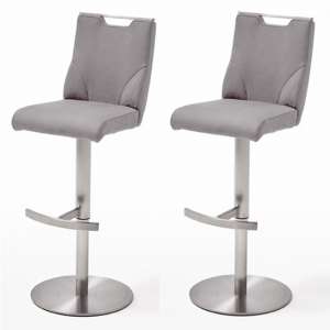 Jiulia Ice Grey Bar Stool With Stainless Steel Base In Pair
