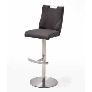 Jiulia Leather Bar Stool In Anthracite With Steel Base