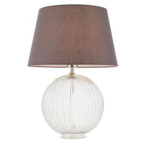 Jixi Charcoal Cotton Shade Table Lamp With Clear Ribbed Base
