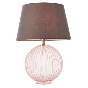 Jixi Charcoal Cotton Shade Table Lamp With Pink Ribbed Base