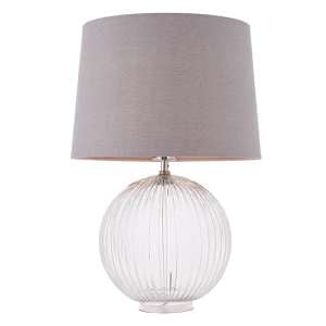 Jixi Charcoal Linen Shade Table Lamp With Clear Ribbed Base