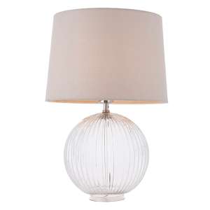 Jixi Natural Linen Shade Table Lamp With Clear Ribbed Base