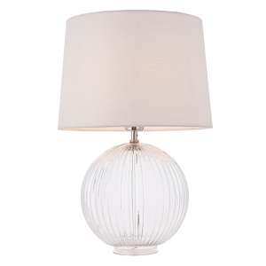 Jixi White Linen Shade Table Lamp With Clear Ribbed Base