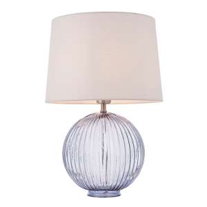 Jixi White Linen Shade Table Lamp With Smokey Grey Ribbed Base