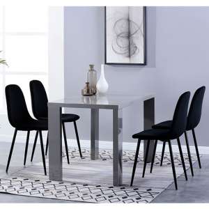Joule Dining Set In Grey Gloss With 4 Black Alpine Chairs