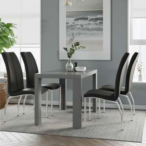 Joule Dining Set In Grey Gloss With 4 Black Boston Chairs