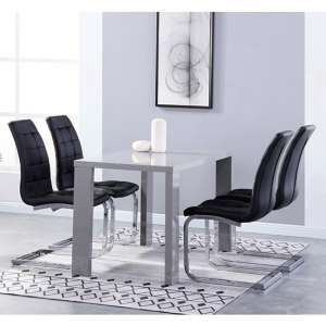 Joule Dining Set In Grey Gloss With 4 Black New York Chairs