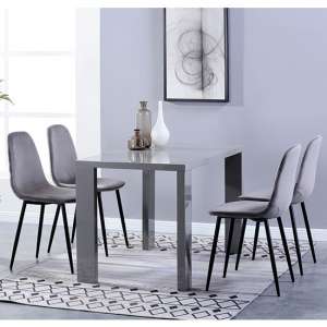 Joule Dining Set In Grey Gloss With 4 Grey Alpine Chairs