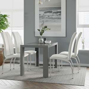 Joule Dining Set In Grey Gloss With 4 White Boston Chairs