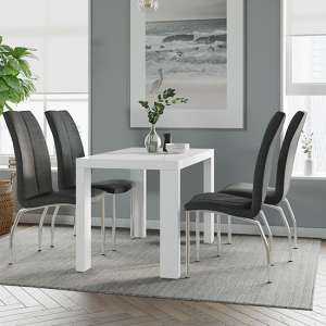 Joule Dining Set In White Gloss With 4 Charcoal Boston Chairs