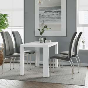 Joule Dining Set In White Gloss With 4 Grey Boston Chairs