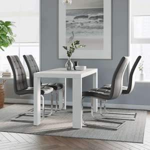 Joule Dining Set In White Gloss With 4 Grey New York Chairs