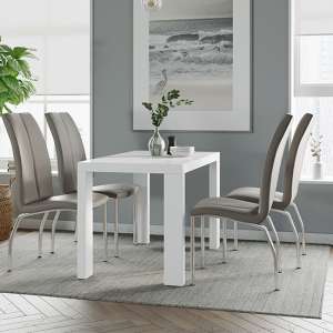 Joule Dining Set In White Gloss With 4 Mink Boston Chairs