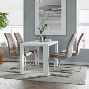 Joule Dining Set In White Gloss With 4 Mink New York Chairs