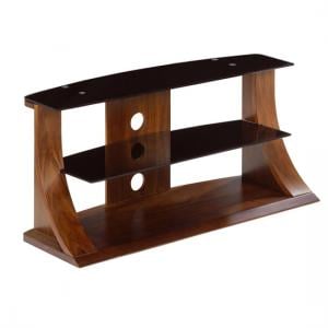 Curved Wooden LCD Plasma TV Stand In Walnut With Black Glass