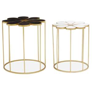 Judie Black And White Petal Set Of 2 Side Tables With Gold Base