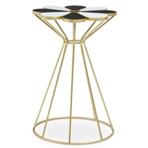 Judie Black And White Petal Shape End Table With Gold Frame