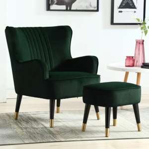 Juke Velvet Accent Chair With Foot Stool In Green