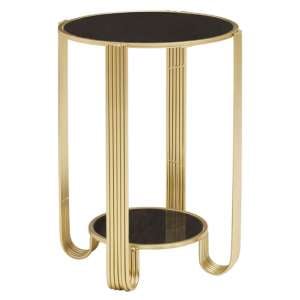 Julie Round Black Glass Top End Table With Gold Metal Base