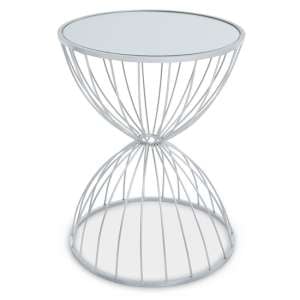 Julie Round White Glass Top Side Table With Silver Metal Frame