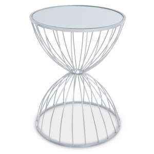 Julie Round White Glass Top Side Table With Silver Metal Frame
