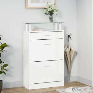 Juneau High Gloss Shoe Storage Cabinet In White