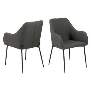 Junoka Grey Fabric Dining Chairs With Armrest In Pair
