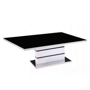 Aelia High Gloss Coffee Table In White With Black Glass Top