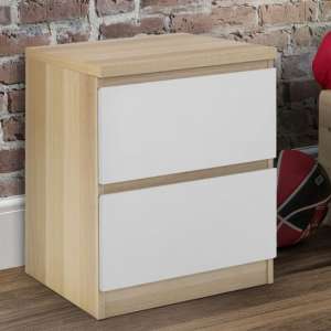 Jadiel Bedside Cabinet In Oak And White With 2 Drawers