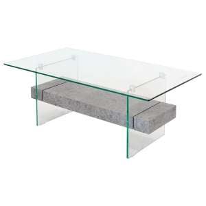 Jessie Clear Glass Coffee Table With Concrete Style Shelf
