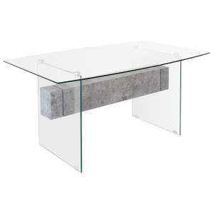 Jessie Glass Dining Table In Clear With Concrete Style Shelf