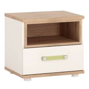 Kaas Wooden Bedside Cabinet In White High Gloss And Oak