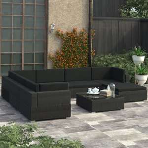 Kairo Rattan 8 Piece Garden Lounge Set With Cushions In Black