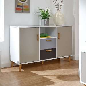Dorridge Wooden Sideboard In White With Two Doors And Drawers