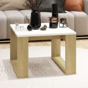 Kancy Square Wooden Side Table In Sonoma Oak And White