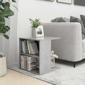 Kaori Wooden Side Table With Shelves In Concrete Effect