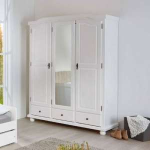 Kappl Wooden 3 Doors Wardrobe In White With 3 Drawers
