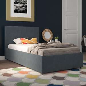 Karik Linen Fabric Single Bed With 2 Drawers In Navy